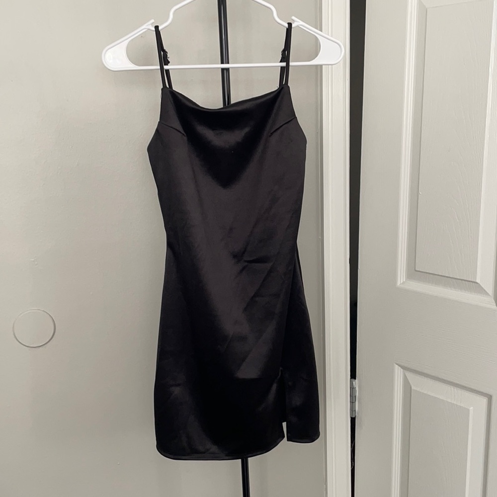 Black satin mini dress